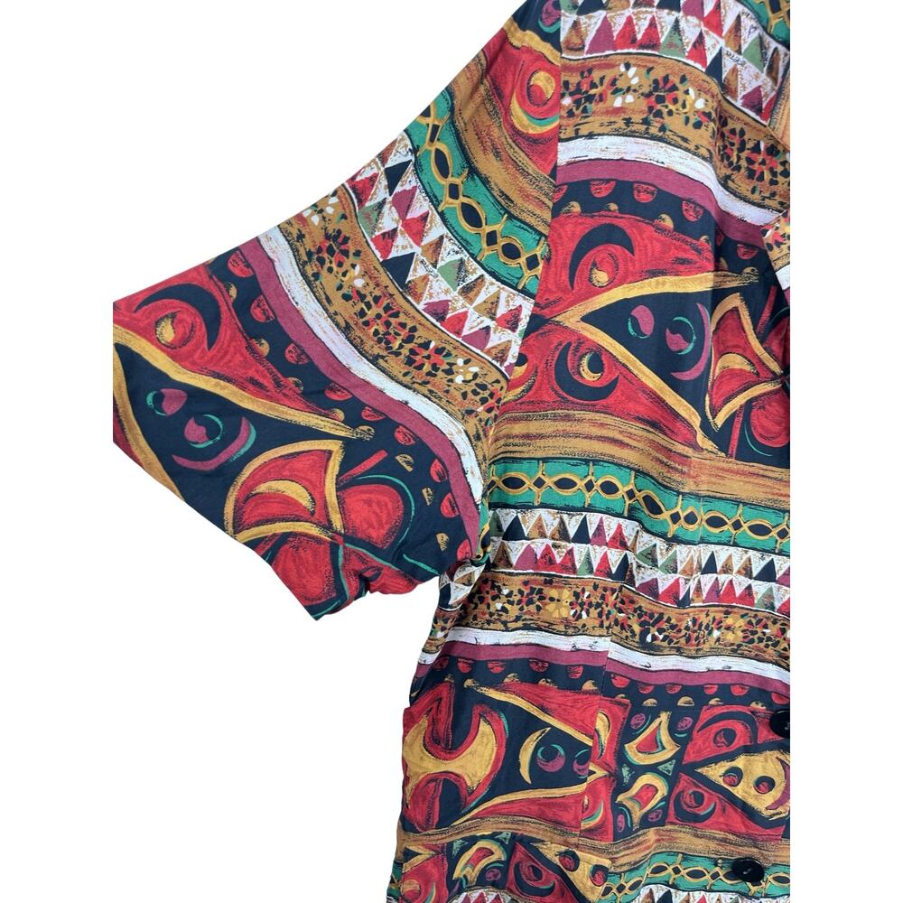 Studio C Button Down Tribal Short Sleeve Blouse - Picture 7 of 7